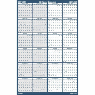 Reversible/Erasable 2 Year Wall Calendar, 24 x 37, Light Blue/Blue/White Sheets, 24-Month (Jan to Dec): 2024 to 2025