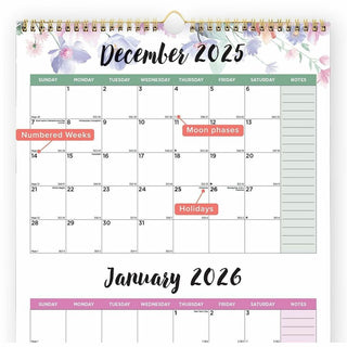 3-Month Wall Calendar, Colorful Leaves Artwork, 12.25 x 27, White/Multicolor Sheets, 14-Month (Dec to Jan): 2024