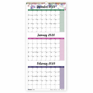 3-Month Wall Calendar, Colorful Leaves Artwork, 12.25 x 27, White/Multicolor Sheets, 14-Month (Dec to Jan): 2024