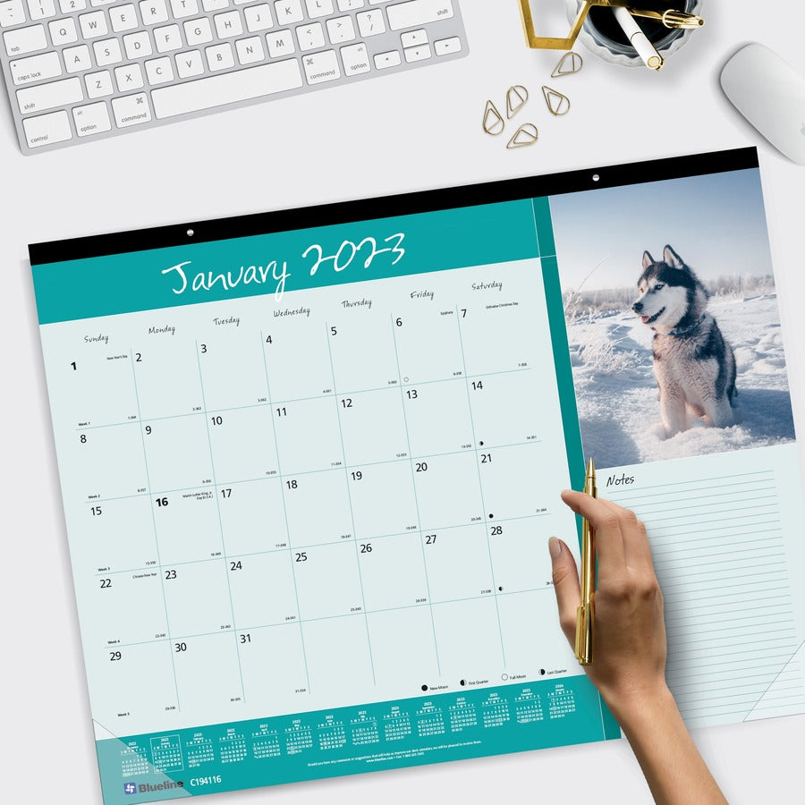 Pets Collection Monthly Desk Pad, Puppies Photography, 22 x 17, Black Binding, Clear Corners, 12-Month (Jan to Dec): 2024