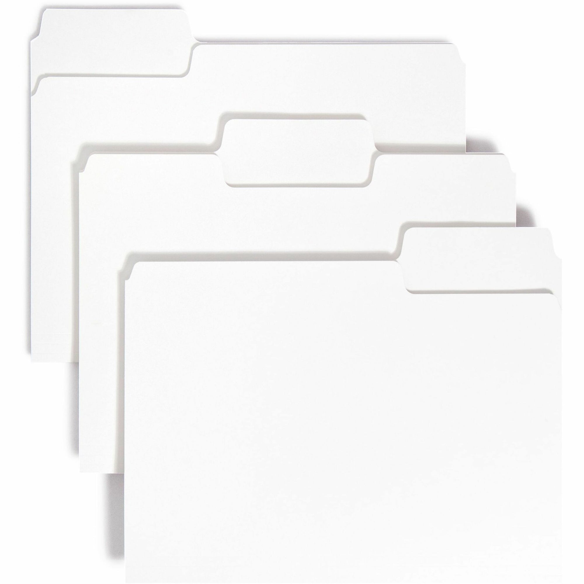 Smead SuperTab 1/3 Tab Cut Letter Recycled Top Tab File Folder - 8 1/2" x 11" - 3/4" Expansion - Assorted Position Tab Position - White - 10% Recycled - 100 / Box