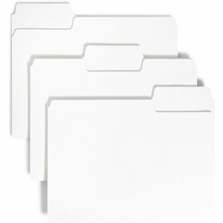 Smead SuperTab 1/3 Tab Cut Letter Recycled Top Tab File Folder - 8 1/2" x 11" - 3/4" Expansion - Assorted Position Tab Position - White - 10% Recycled - 100 / Box