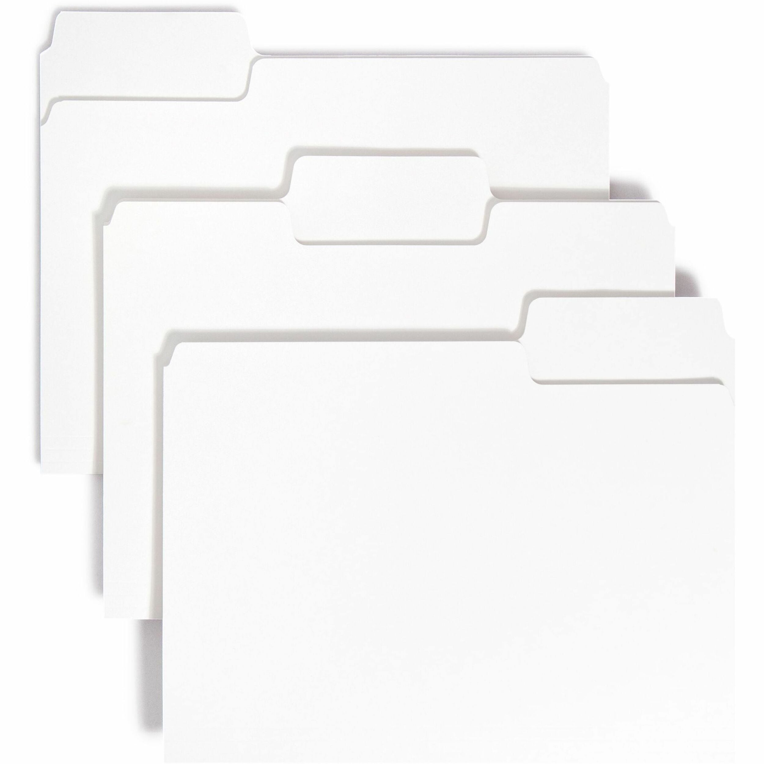 Smead SuperTab 1/3 Tab Cut Letter Recycled Top Tab File Folder - 8 1/2" x 11" - 3/4" Expansion - Assorted Position Tab Position - White - 10% Recycled - 100 / Box