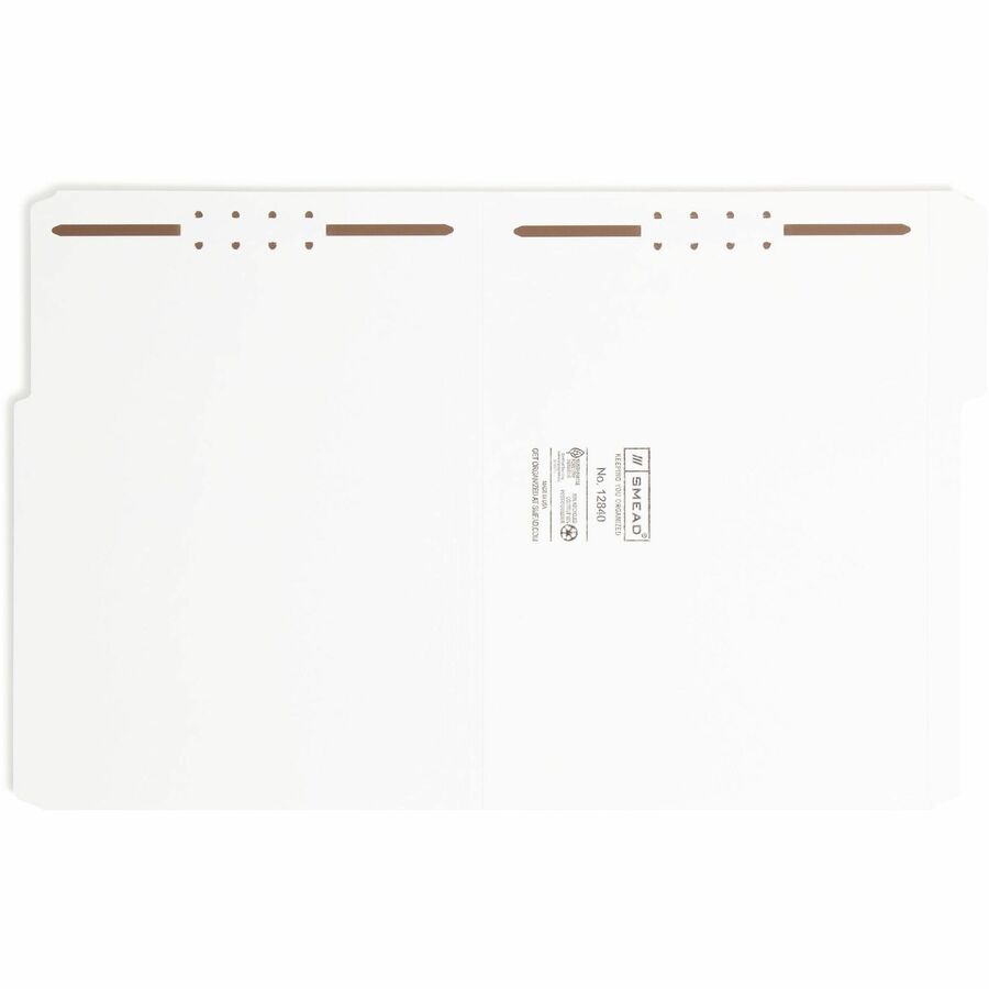 Smead 1/3 Tab Cut Letter Recycled Fastener Folder - 8 1/2" x 11" - 3/4" Expansion - 2 x Prong K Style Fastener(s) - 2" Fastener Capacity - Assorted Position Tab Position - White - 10% Recycled - 50 / Box