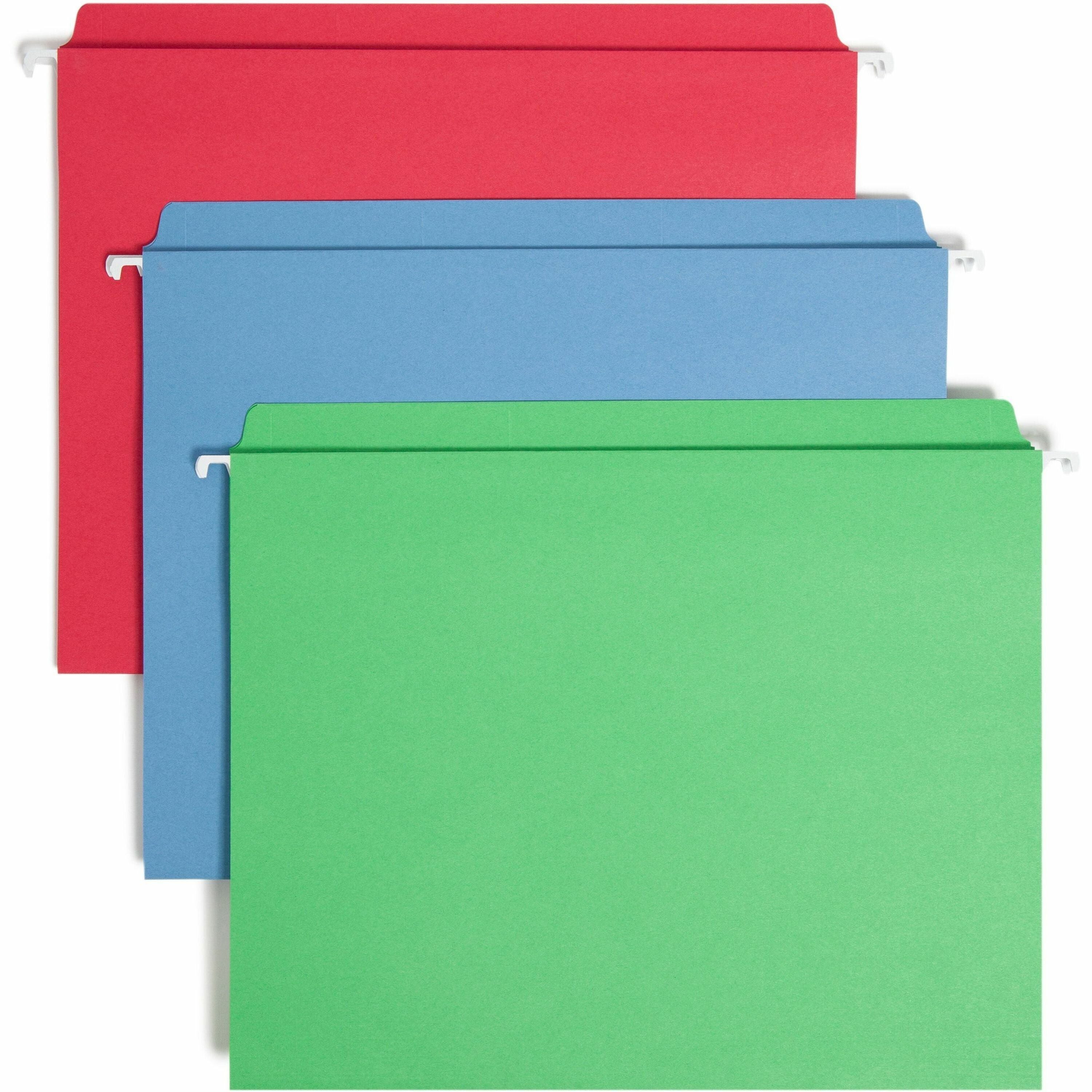 smead-fastab-straight-tab-cut-letter-recycled-hanging-folder-8-1-2-x-11-assorted-position-tab-position-blue-green-red-10%-recycled-18-box_smd64100 - 1
