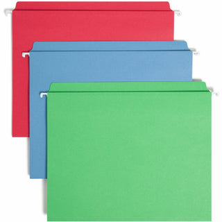 Smead FasTab Straight Tab Cut Letter Recycled Hanging Folder - 8 1/2" x 11" - Assorted Position Tab Position - Blue, Green, Red - 10% Recycled - 18 / Box