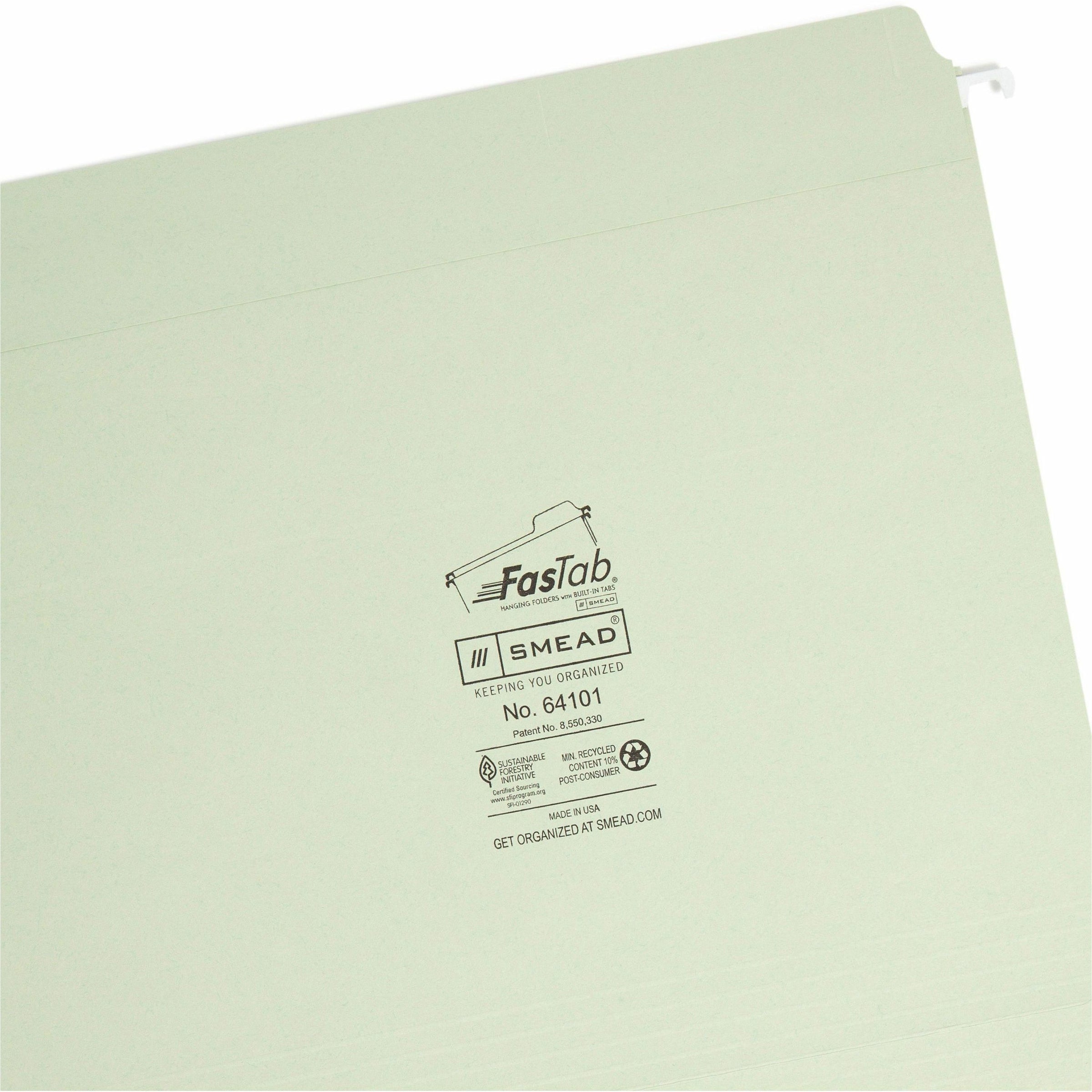 smead-fastab-straight-tab-cut-letter-recycled-hanging-folder-8-1-2-x-11-assorted-position-tab-position-moss-10%-recycled-20-box_smd64101 - 4