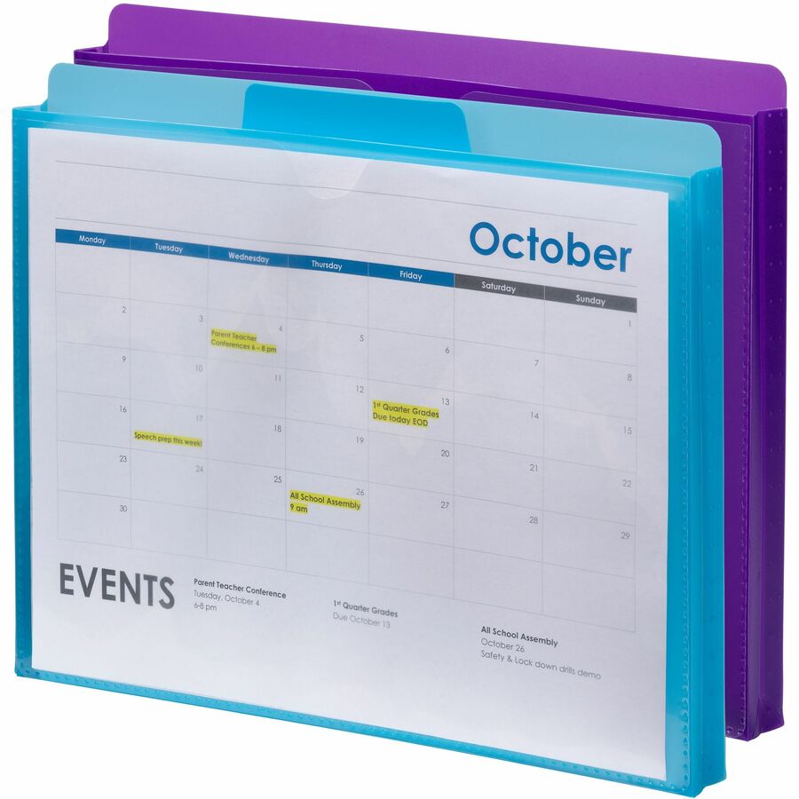 Smead Straight Tab Cut Letter File Jacket - 8 1/2" x 11" - 1" Expansion - Purple, Teal - 2 / Pack