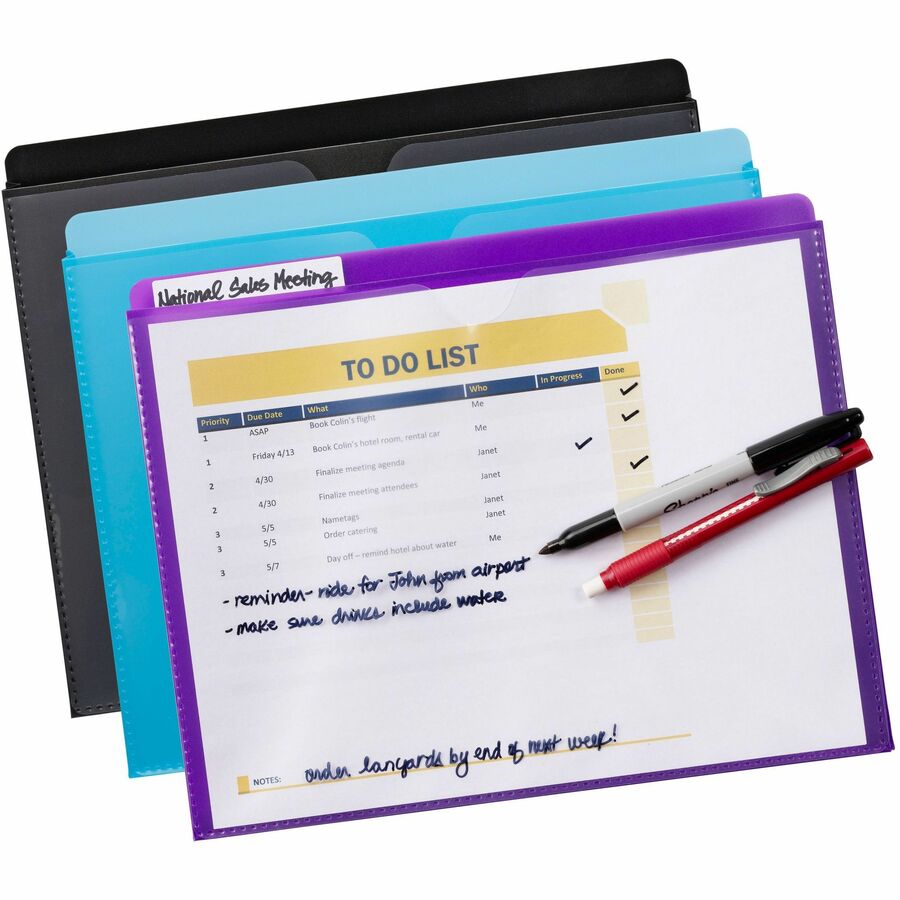 Smead Straight Tab Cut Letter File Jacket - 8 1/2" x 11" - 1" Expansion - Purple, Teal, Black - 6 / Pack