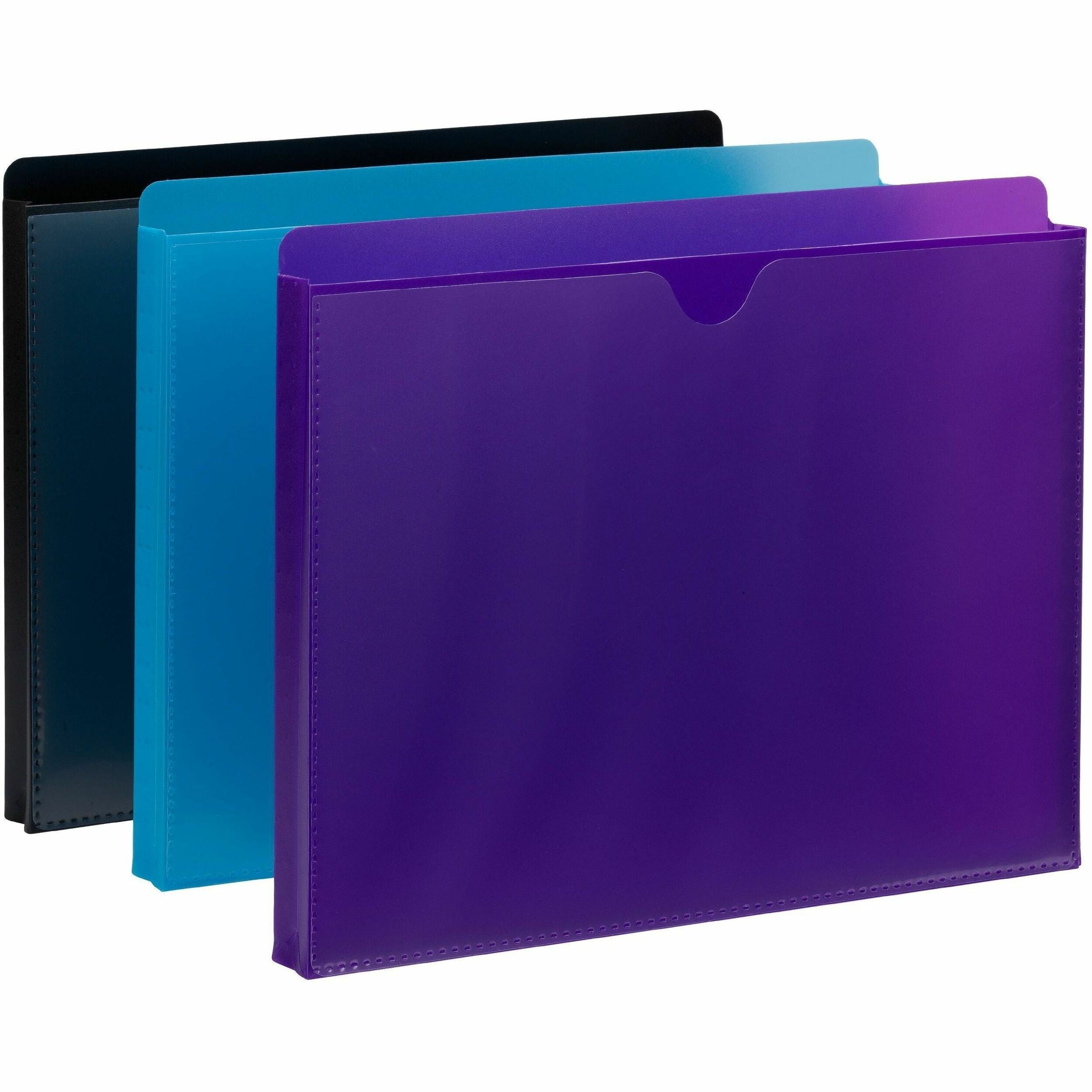 Smead Straight Tab Cut Letter File Jacket - 8 1/2" x 11" - 1" Expansion - Purple, Teal, Black - 6 / Pack
