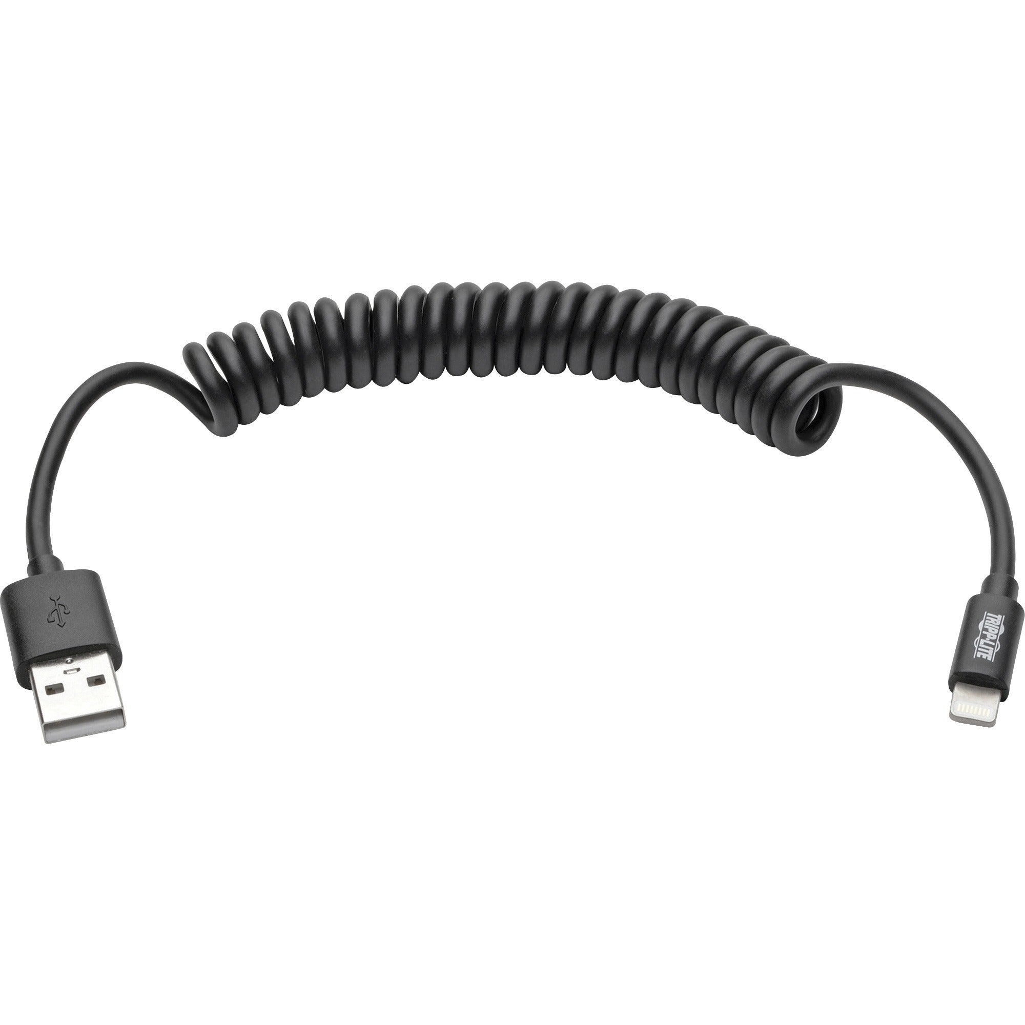 tripp-lite-by-eaton-lightning-connector-usb-coiled-cable-4-ft-lightning-usb-data-transfer-cable-for-desktop-computer-iphone-ipad-ipod-notebook-charger-first-end-lightning-second-end-usb-type-a-nickel-plated-connector-black-1-each_trpm100004coilb - 1