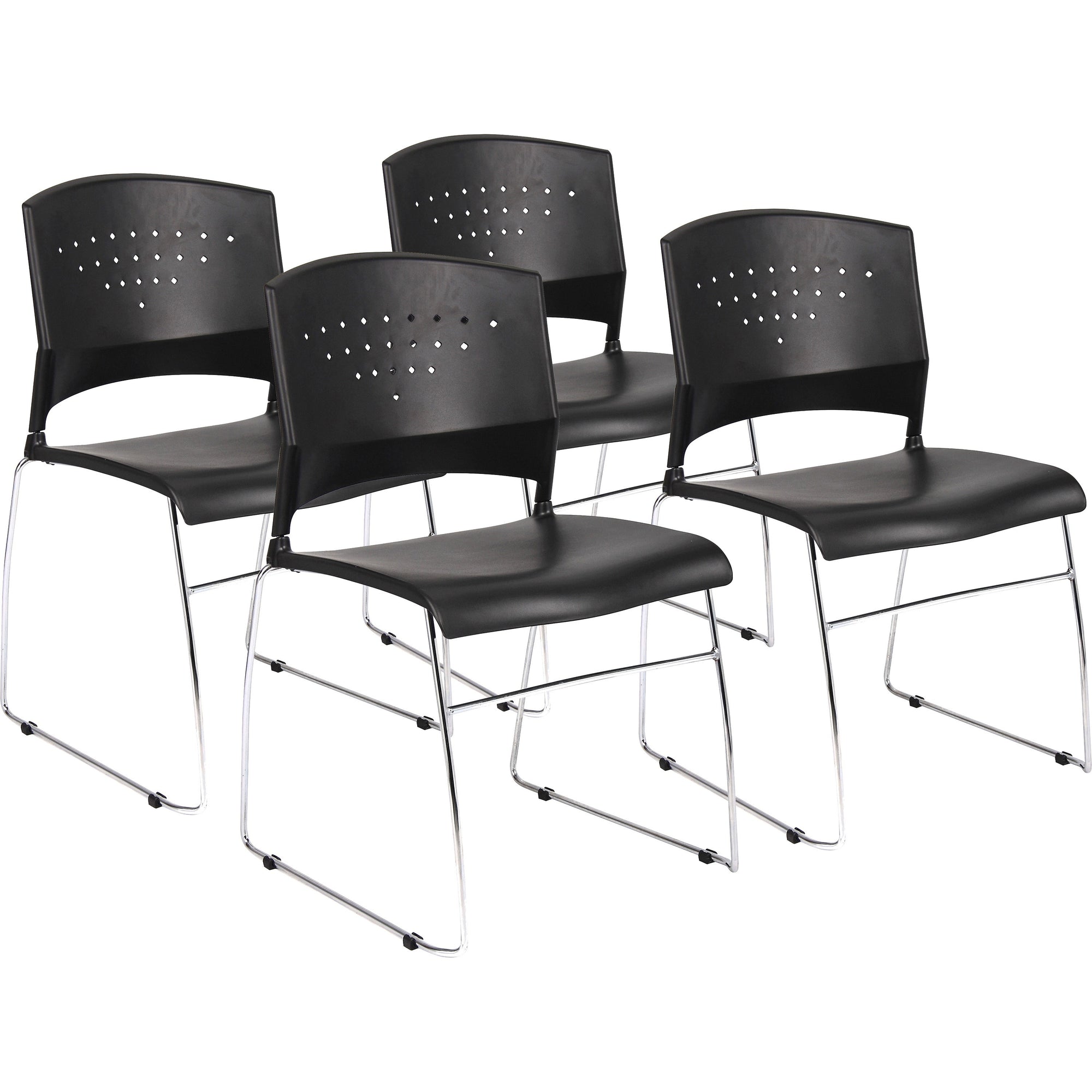 Boss Black Stack Chair With Chrome Frame 4 Pcs Pack - Black Polypropylene Seat - Black Polypropylene Back - Chrome Frame - Sled Base - 4 Pack