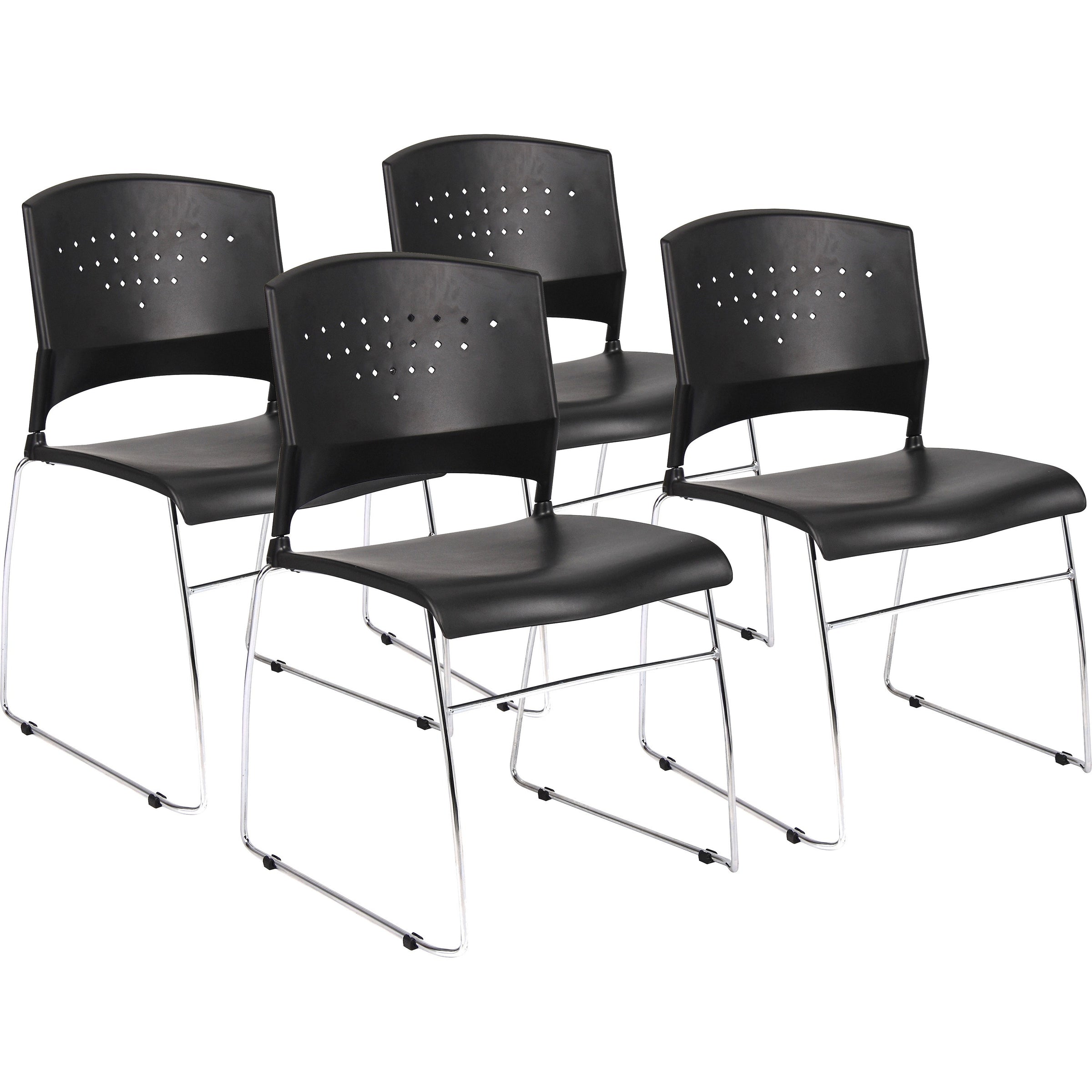 Boss Black Stack Chair With Chrome Frame 4 Pcs Pack - Black Polypropylene Seat - Black Polypropylene Back - Chrome Frame - Sled Base - 4 Pack