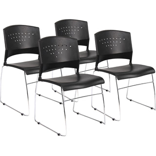Boss Black Stack Chair With Chrome Frame 4 Pcs Pack - Black Polypropylene Seat - Black Polypropylene Back - Chrome Frame - Sled Base - 4 Pack