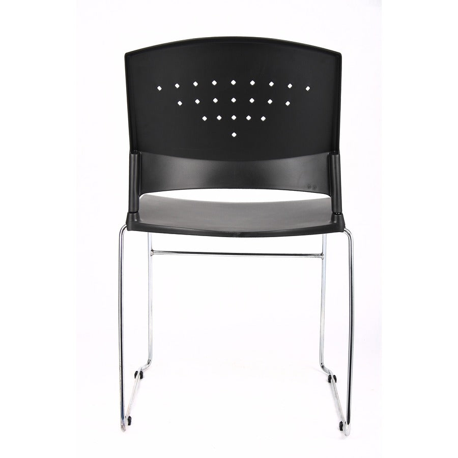 Boss Black Stack Chair With Chrome Frame 4 Pcs Pack - Black Polypropylene Seat - Black Polypropylene Back - Chrome Frame - Sled Base - 4 Pack