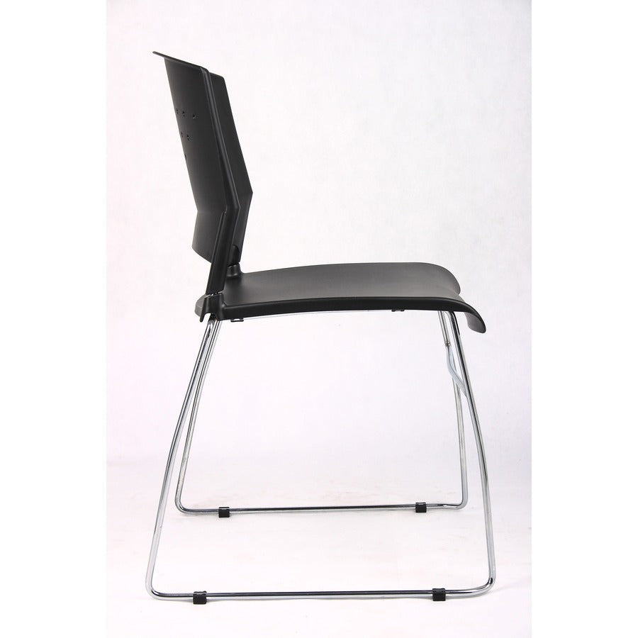 Boss Black Stack Chair With Chrome Frame 4 Pcs Pack - Black Polypropylene Seat - Black Polypropylene Back - Chrome Frame - Sled Base - 4 Pack