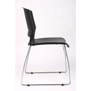 Boss Black Stack Chair With Chrome Frame 4 Pcs Pack - Black Polypropylene Seat - Black Polypropylene Back - Chrome Frame - Sled Base - 4 Pack