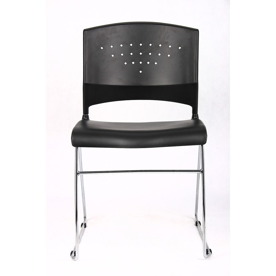 Boss Black Stack Chair With Chrome Frame 4 Pcs Pack - Black Polypropylene Seat - Black Polypropylene Back - Chrome Frame - Sled Base - 4 Pack