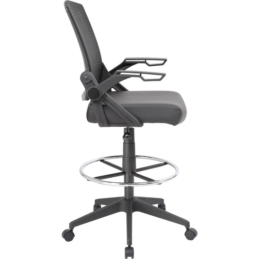 Boss Black Flip Arm Mesh Drafting Stool - Black Seat - Black Mesh Back - Armrest - 1 Each