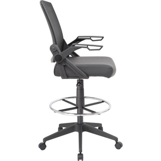 Boss Black Flip Arm Mesh Drafting Stool - Black Seat - Black Mesh Back - Armrest - 1 Each
