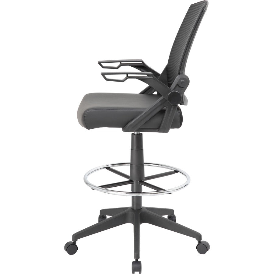 Boss Black Flip Arm Mesh Drafting Stool - Black Seat - Black Mesh Back - Armrest - 1 Each