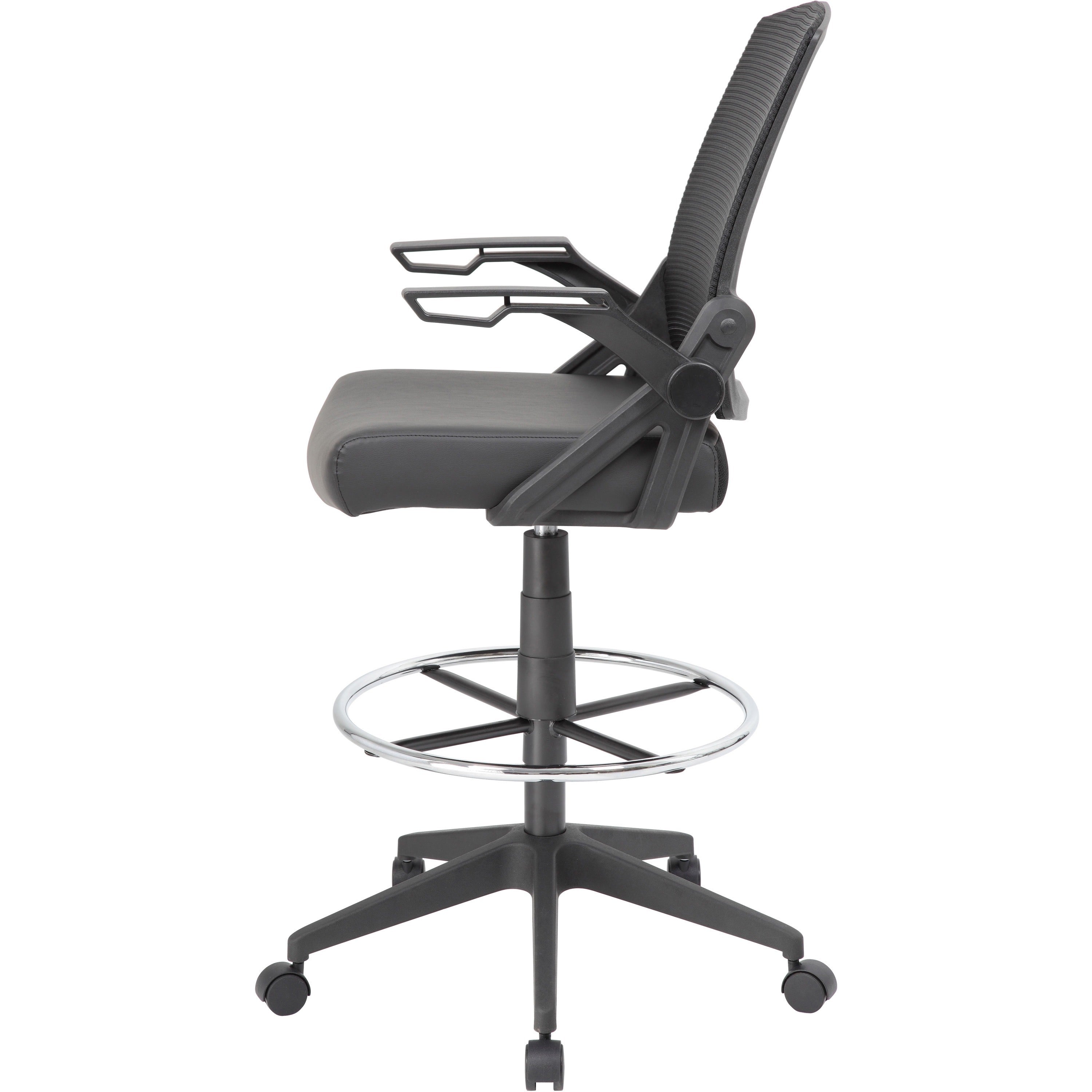 Boss Black Flip Arm Mesh Drafting Stool - Black Seat - Black Mesh Back - Armrest - 1 Each - 3