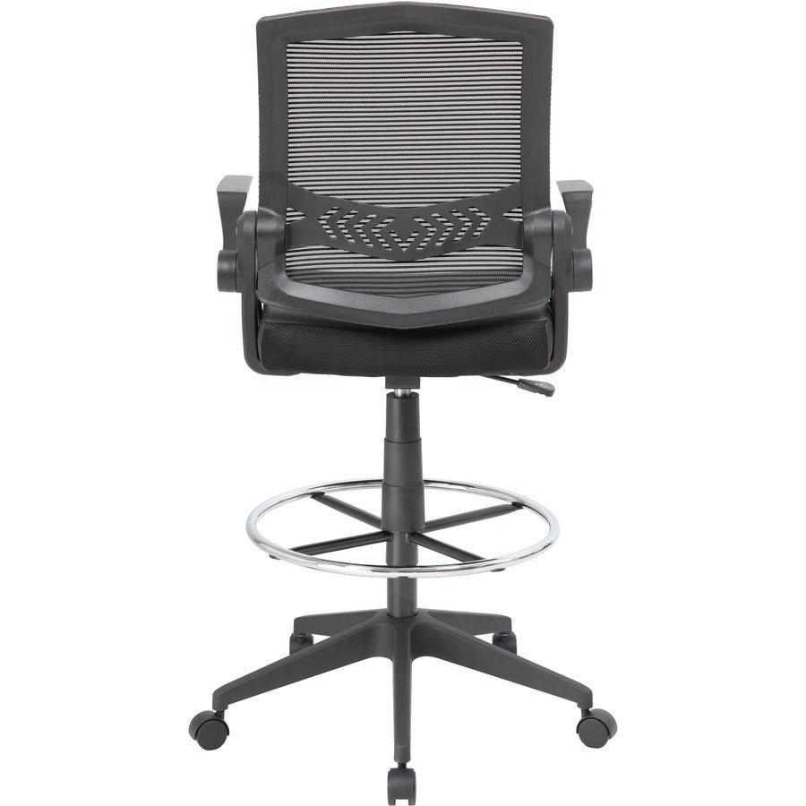 Boss Black Flip Arm Mesh Drafting Stool - Black Seat - Black Mesh Back - Armrest - 1 Each