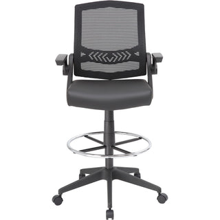 Boss Black Flip Arm Mesh Drafting Stool - Black Seat - Black Mesh Back - Armrest - 1 Each