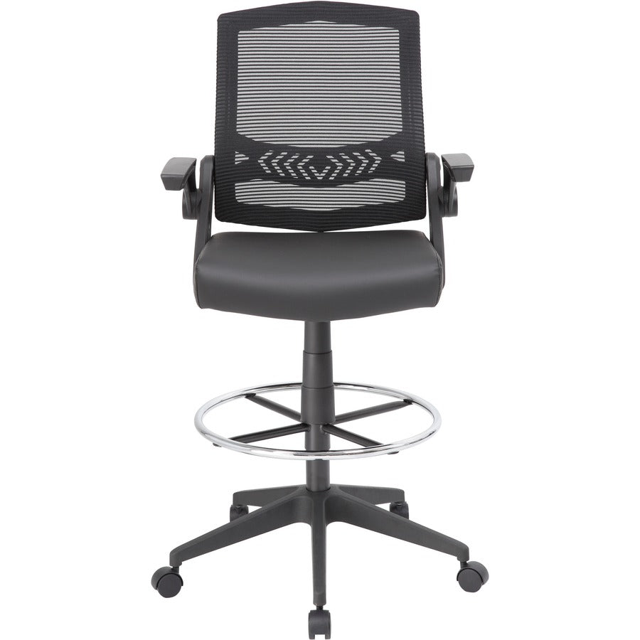 Boss Black Flip Arm Mesh Drafting Stool - Black Seat - Black Mesh Back - Armrest - 1 Each