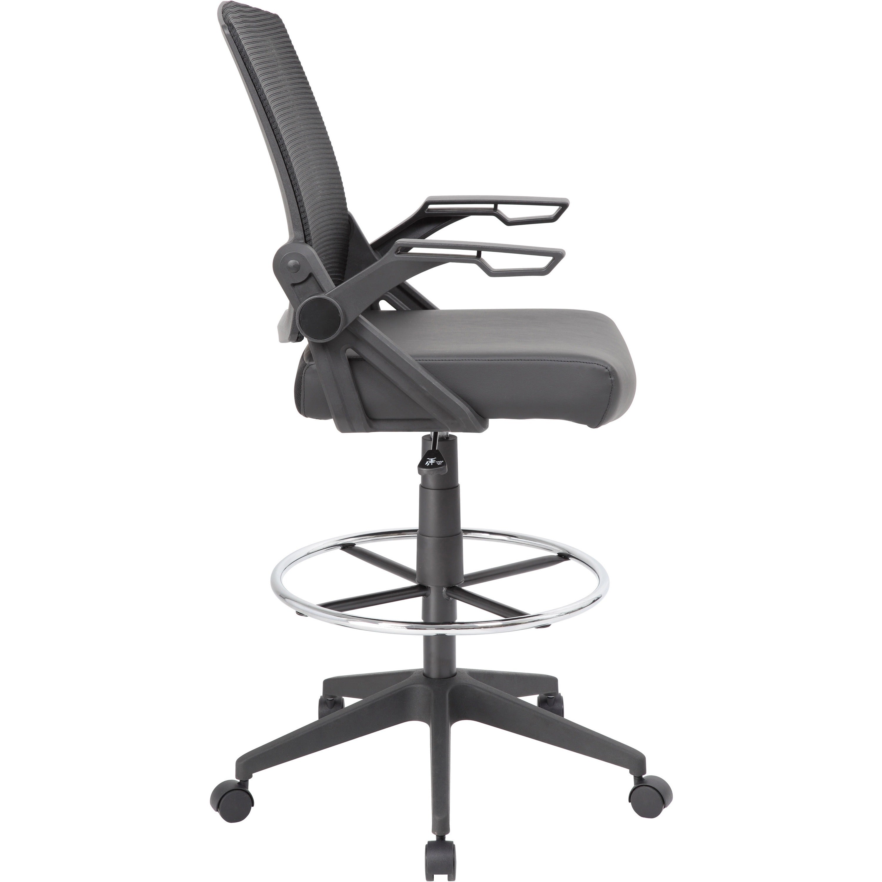 Boss Black Flip Arm Mesh Drafting Stool - Black Seat - Black Mesh Back - Armrest - 1 Each - 5