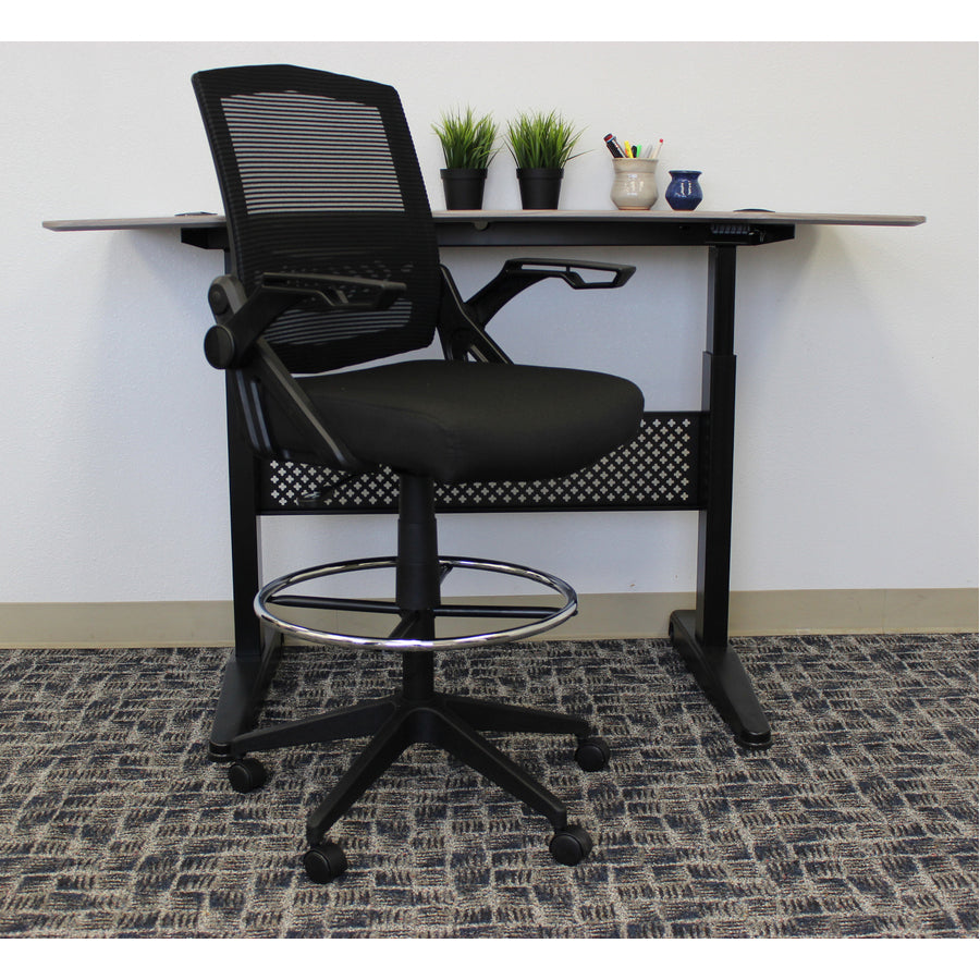 Boss Black Flip Arm Mesh Drafting Stool - Black Seat - Black Mesh Back - Armrest - 1 Each - 6