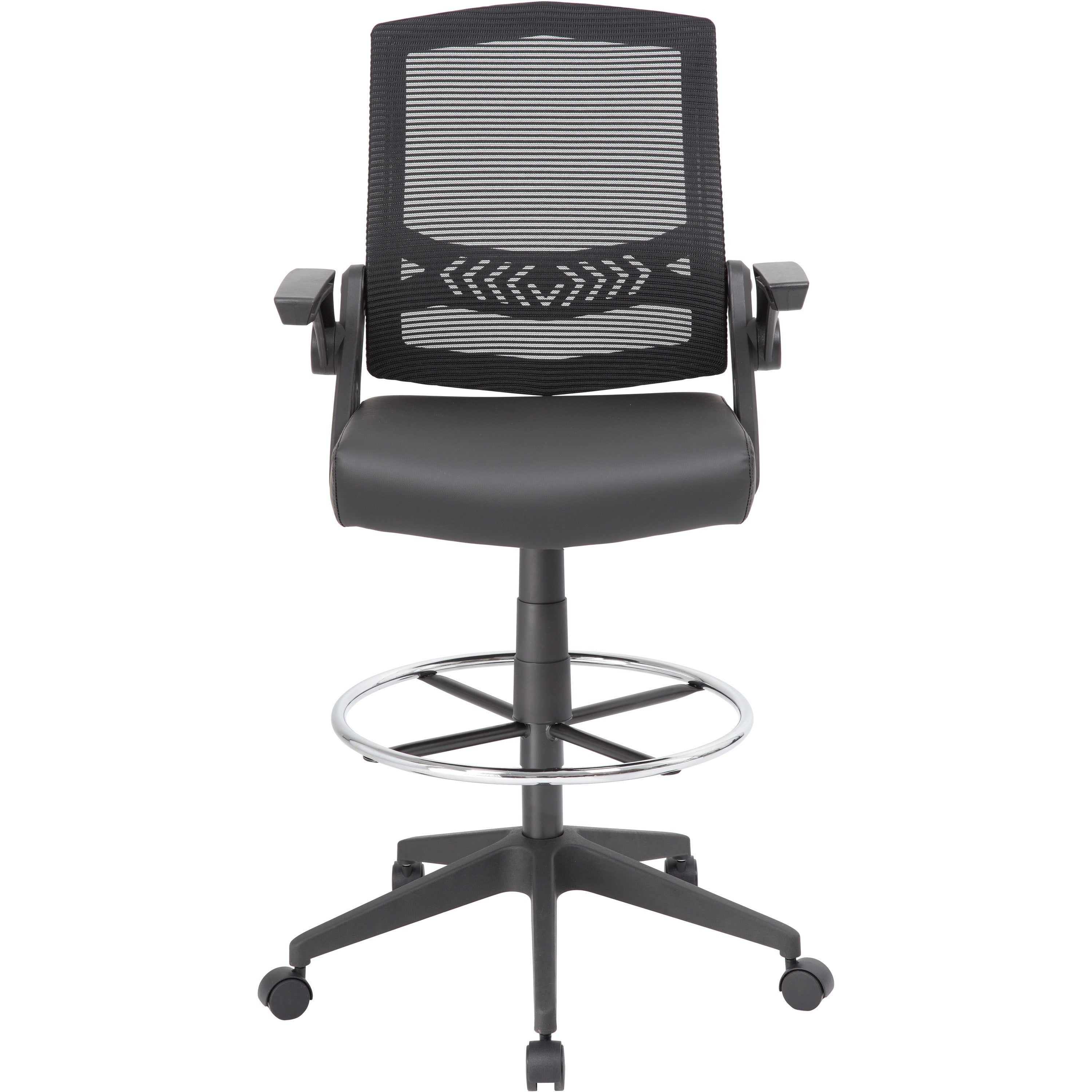 Boss Black Flip Arm Mesh Drafting Stool - Black Seat - Black Mesh Back - Armrest - 1 Each - 2