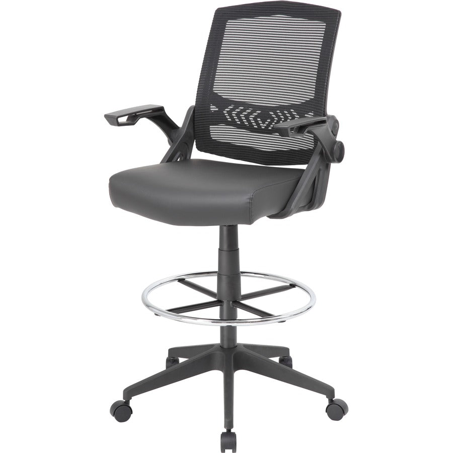 Boss Black Flip Arm Mesh Drafting Stool - Black Seat - Black Mesh Back - Armrest - 1 Each - 7