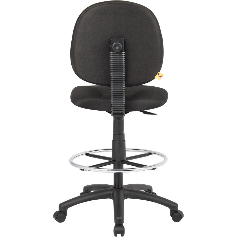 Boss Stand Up Fabric Drafting Stool with Foot Rest, Black - Black Crepe Fabric Seat - Black Crepe Fabric Back - 5-star Base - 1 Each