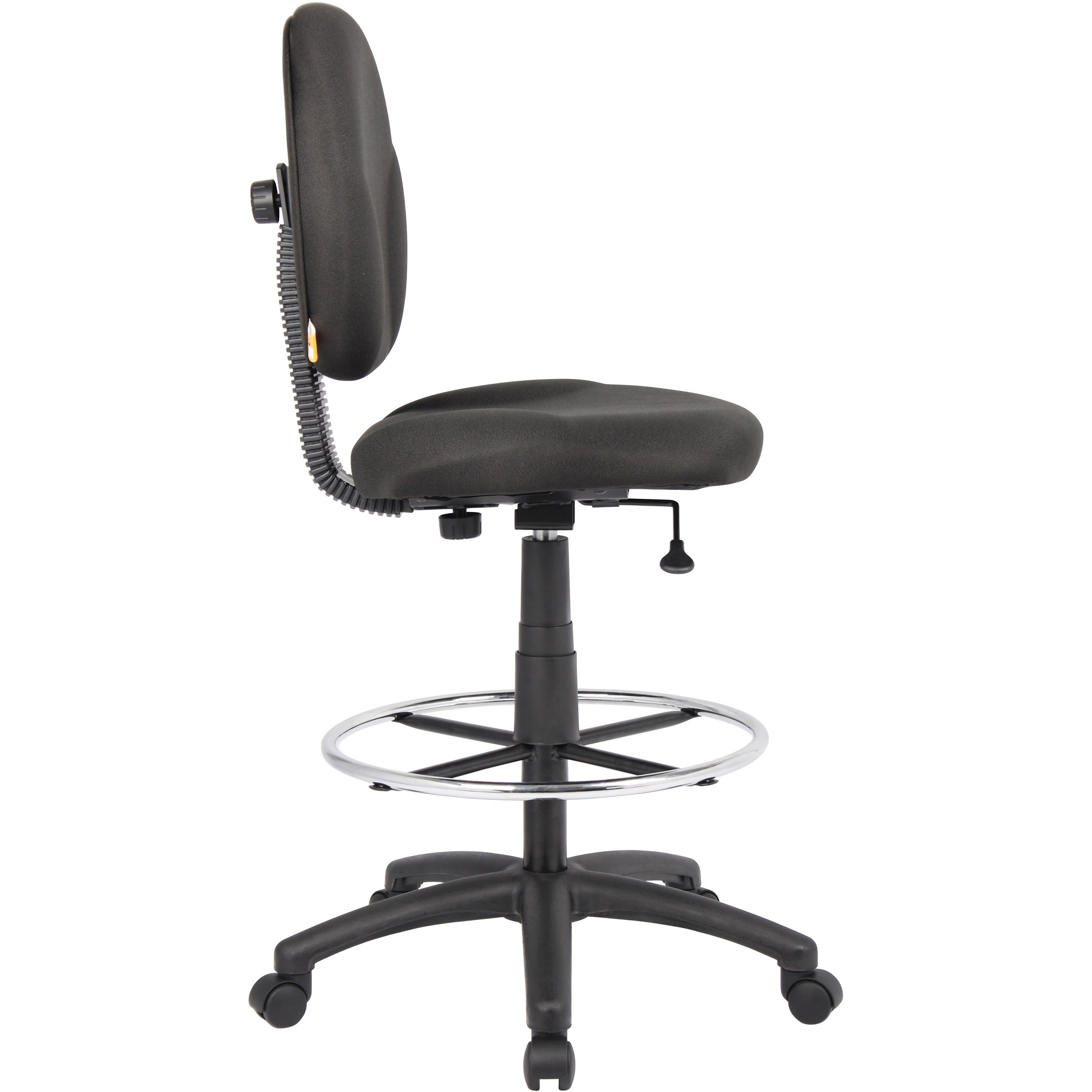 Boss Stand Up Fabric Drafting Stool with Foot Rest, Black - Black Crepe Fabric Seat - Black Crepe Fabric Back - 5-star Base - 1 Each - 5