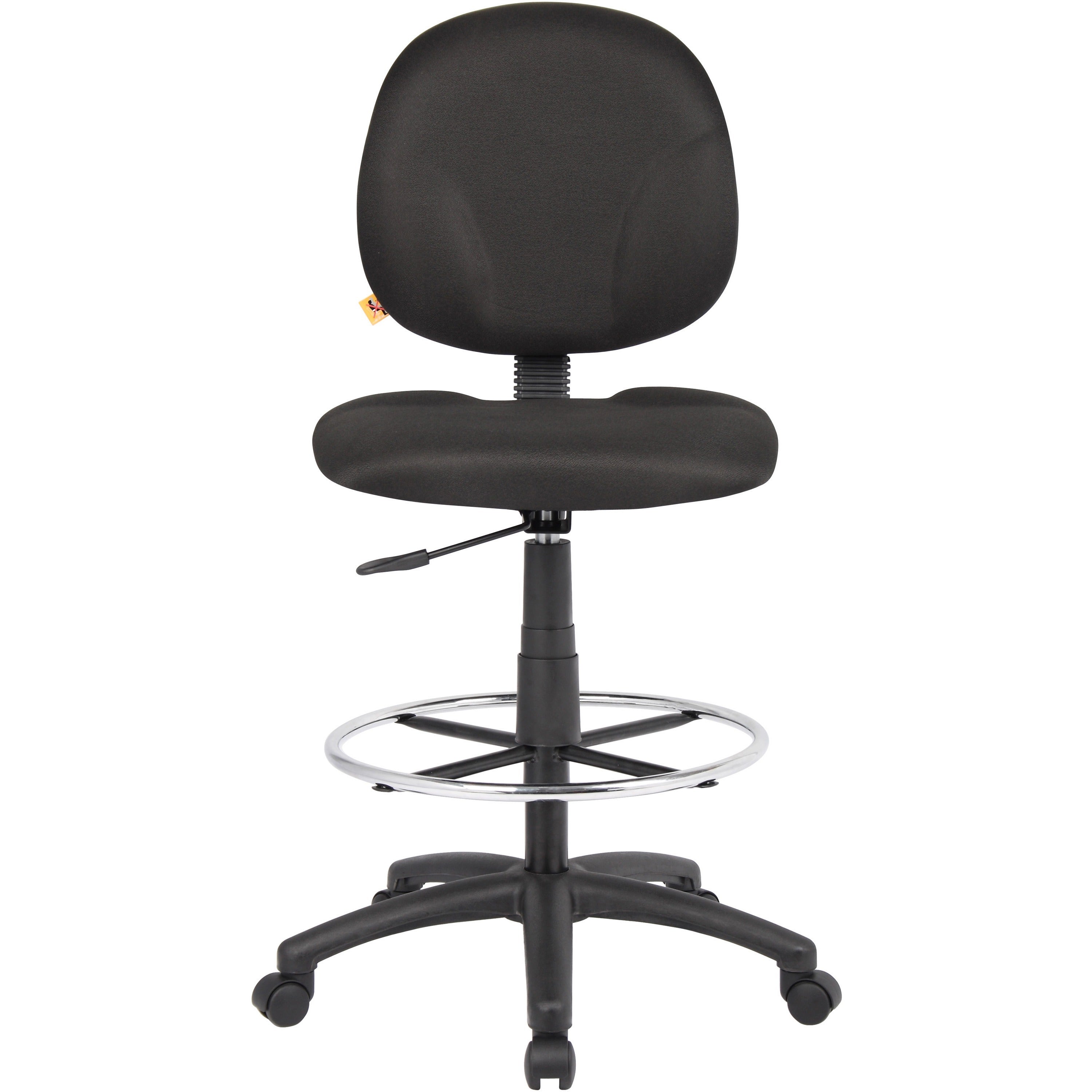 Boss Stand Up Fabric Drafting Stool with Foot Rest, Black - Black Crepe Fabric Seat - Black Crepe Fabric Back - 5-star Base - 1 Each - 2