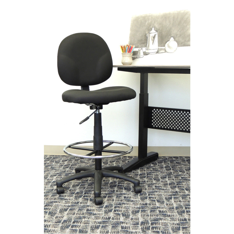 Boss Stand Up Fabric Drafting Stool with Foot Rest, Black - Black Crepe Fabric Seat - Black Crepe Fabric Back - 5-star Base - 1 Each - 6