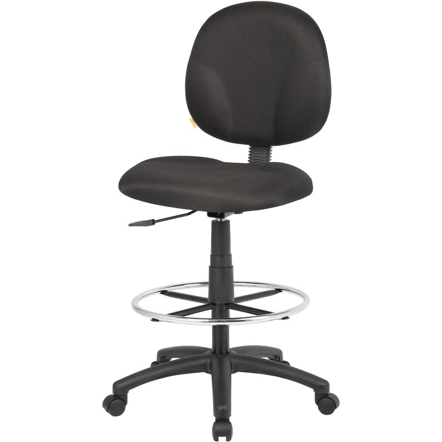 Boss Stand Up Fabric Drafting Stool with Foot Rest, Black - Black Crepe Fabric Seat - Black Crepe Fabric Back - 5-star Base - 1 Each - 7