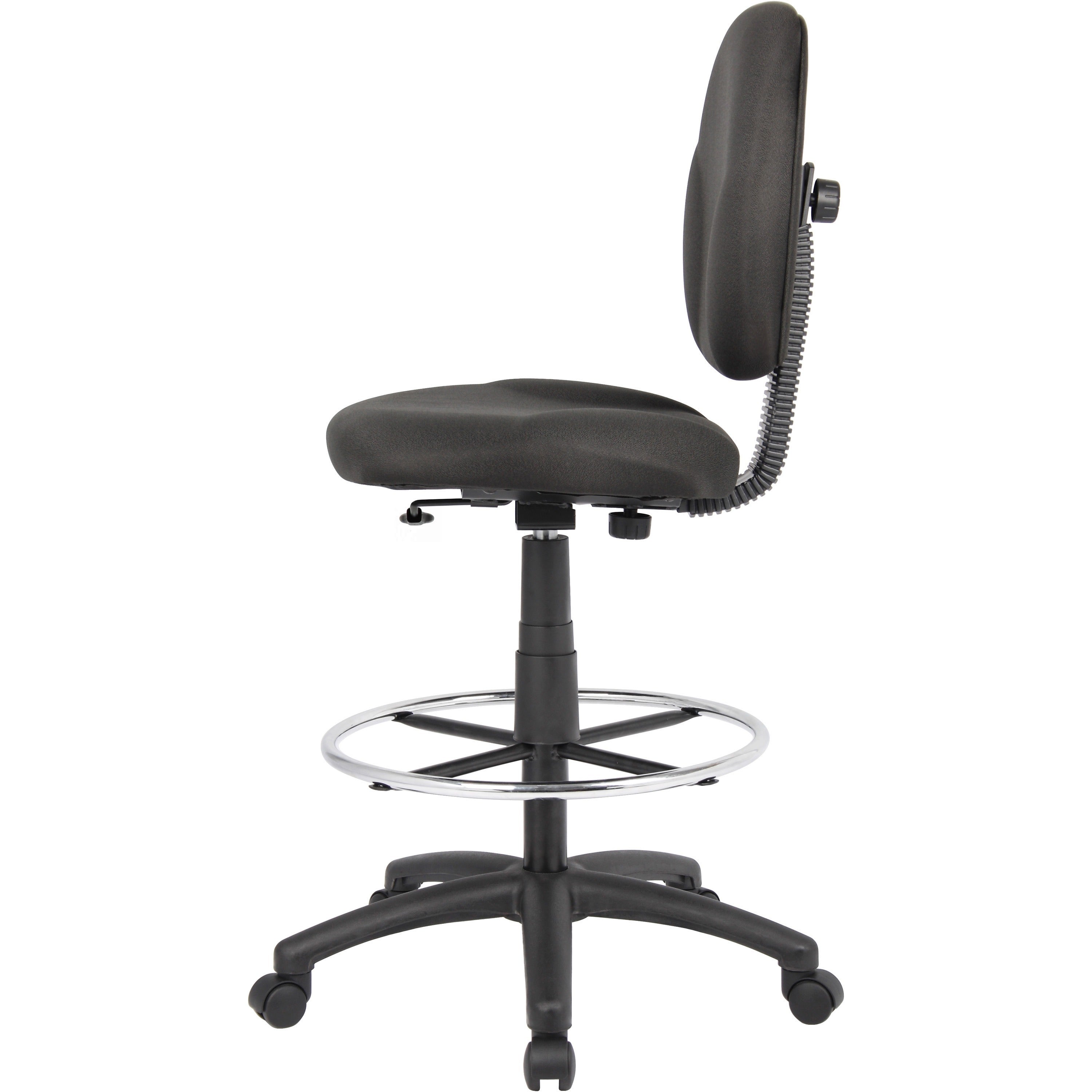 Boss Stand Up Fabric Drafting Stool with Foot Rest, Black - Black Crepe Fabric Seat - Black Crepe Fabric Back - 5-star Base - 1 Each - 3