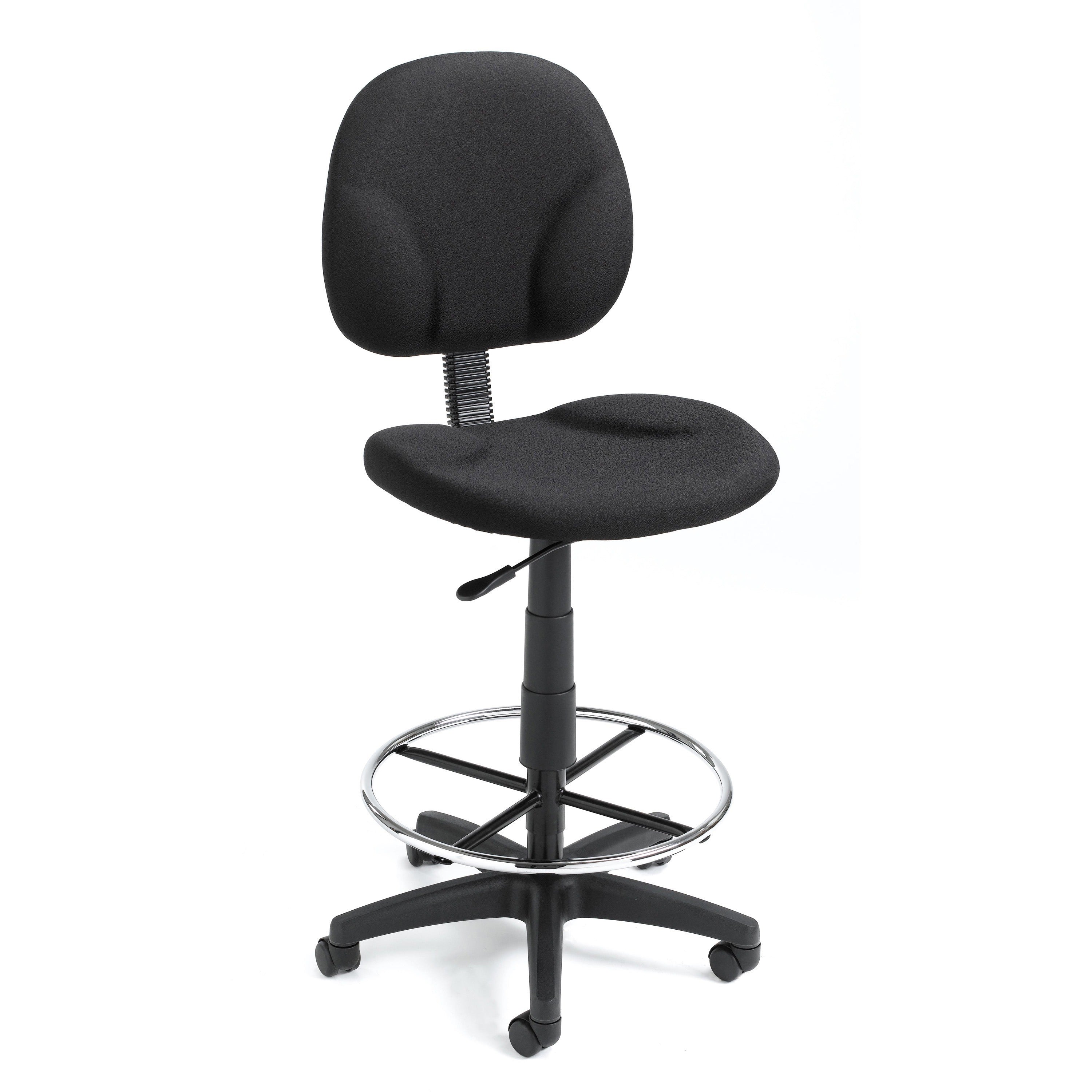 Boss Stand Up Fabric Drafting Stool with Foot Rest, Black - Black Crepe Fabric Seat - Black Crepe Fabric Back - 5-star Base - 1 Each - 1