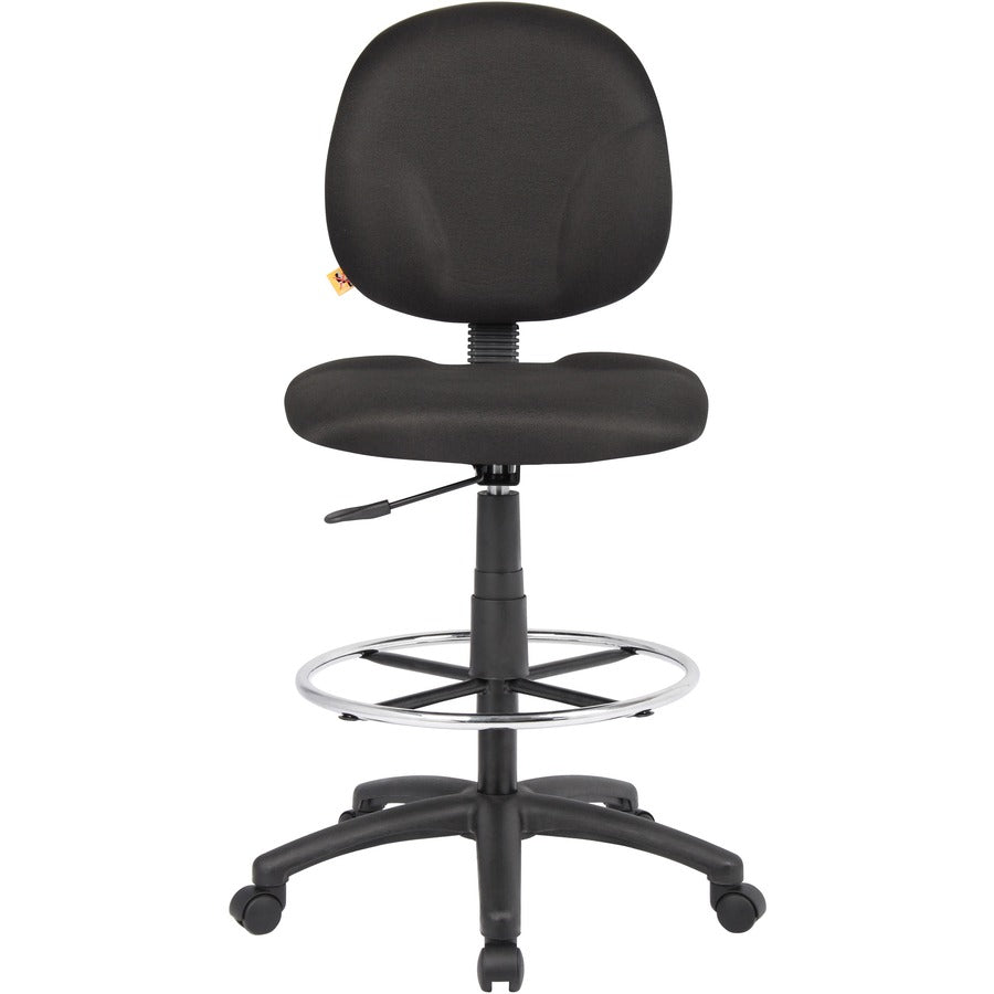 Boss Stand Up Fabric Drafting Stool with Foot Rest, Black - Black Crepe Fabric Seat - Black Crepe Fabric Back - 5-star Base - 1 Each