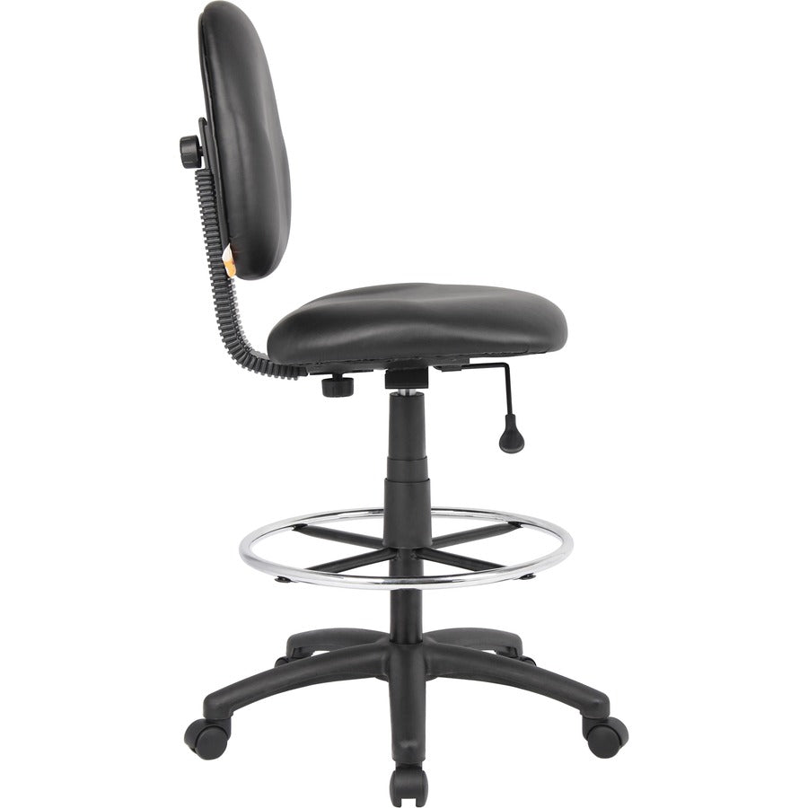 Boss Stand Up Drafting Stool with Foot Rest Black - Black Vinyl Seat - Black Vinyl Back - 5-star Base - 1 Each