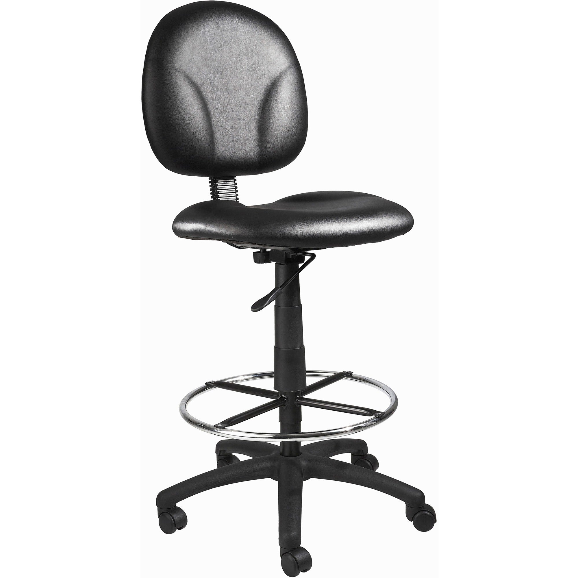 Boss Stand Up Drafting Stool with Foot Rest Black - Black Vinyl Seat - Black Vinyl Back - 5-star Base - 1 Each - 1