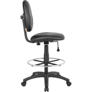 Boss Stand Up Drafting Stool with Foot Rest Black - Black Vinyl Seat - Black Vinyl Back - 5-star Base - 1 Each