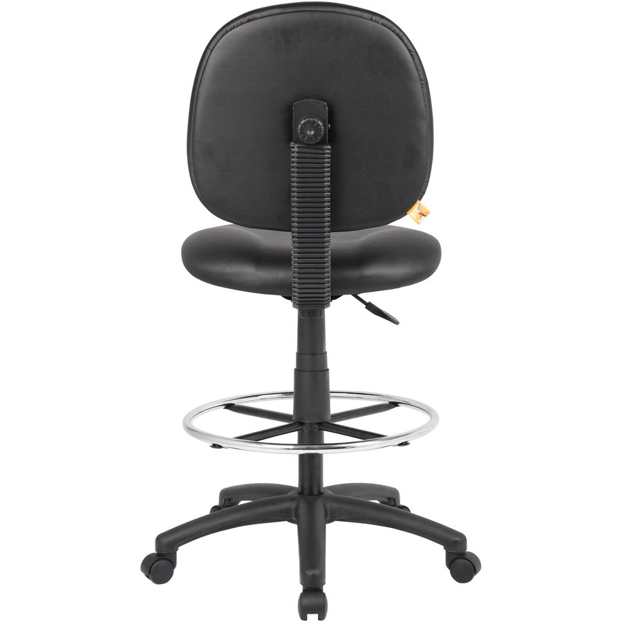 Boss Stand Up Drafting Stool with Foot Rest Black - Black Vinyl Seat - Black Vinyl Back - 5-star Base - 1 Each