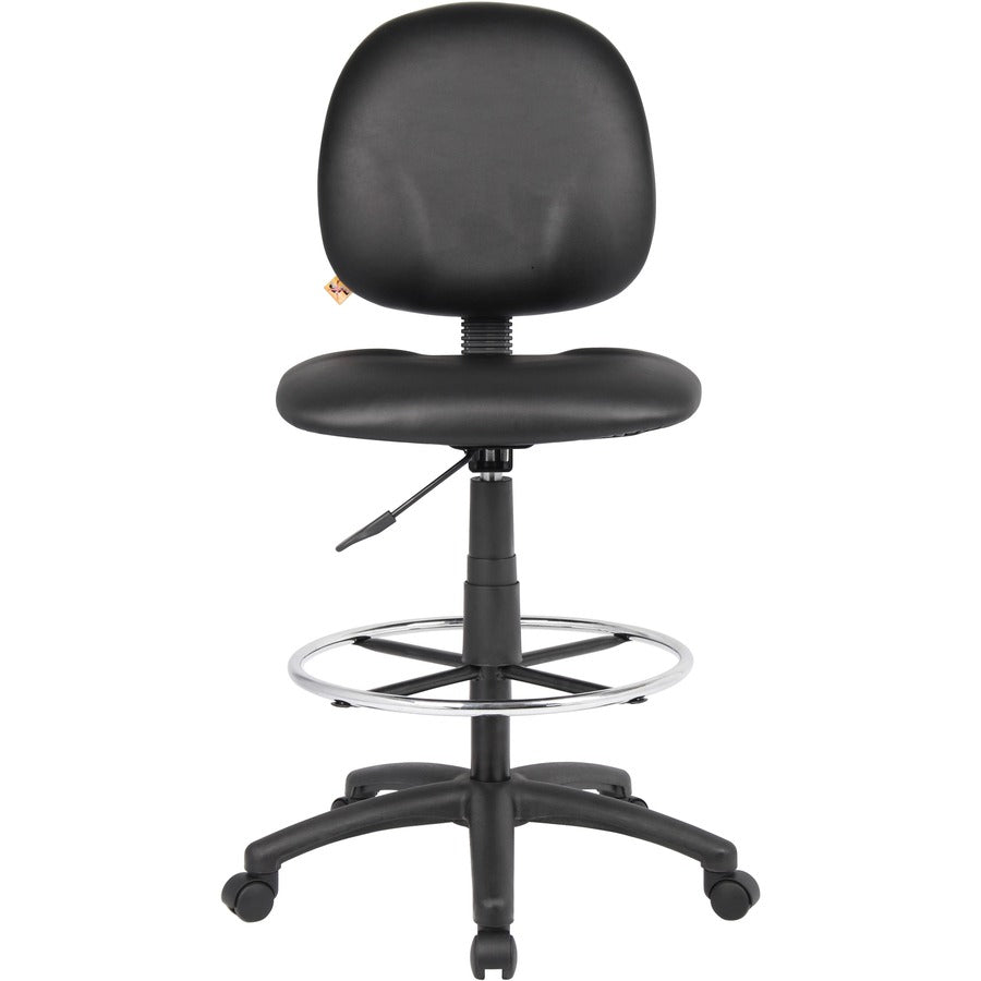 Boss Stand Up Drafting Stool with Foot Rest Black - Black Vinyl Seat - Black Vinyl Back - 5-star Base - 1 Each