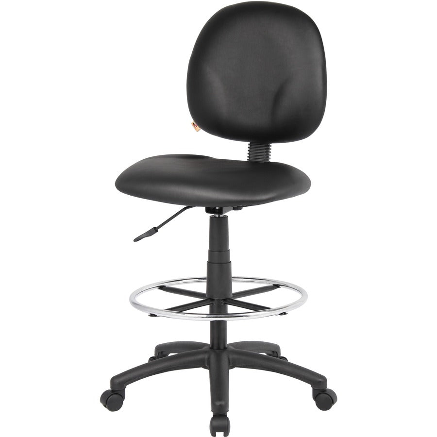 Boss Stand Up Drafting Stool with Foot Rest Black - Black Vinyl Seat - Black Vinyl Back - 5-star Base - 1 Each - 7