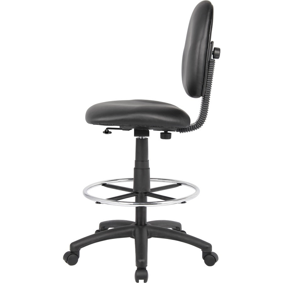 Boss Stand Up Drafting Stool with Foot Rest Black - Black Vinyl Seat - Black Vinyl Back - 5-star Base - 1 Each