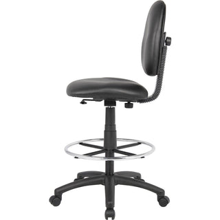 Boss Stand Up Drafting Stool with Foot Rest Black - Black Vinyl Seat - Black Vinyl Back - 5-star Base - 1 Each