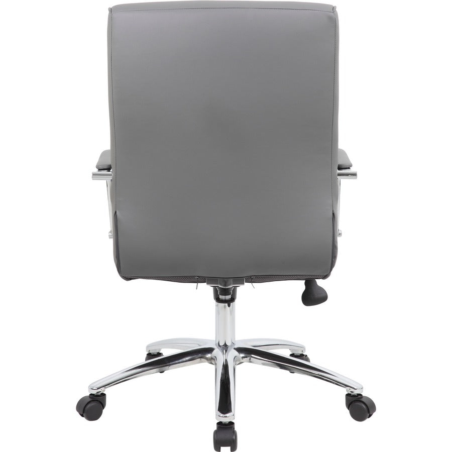 Boss Modern Executive Conference Chair-Ribbed Grey - Vinyl Seat - Vinyl Back - Chrome Frame - 5-star Base - Ribbed Gray - Armrest - 1 Each